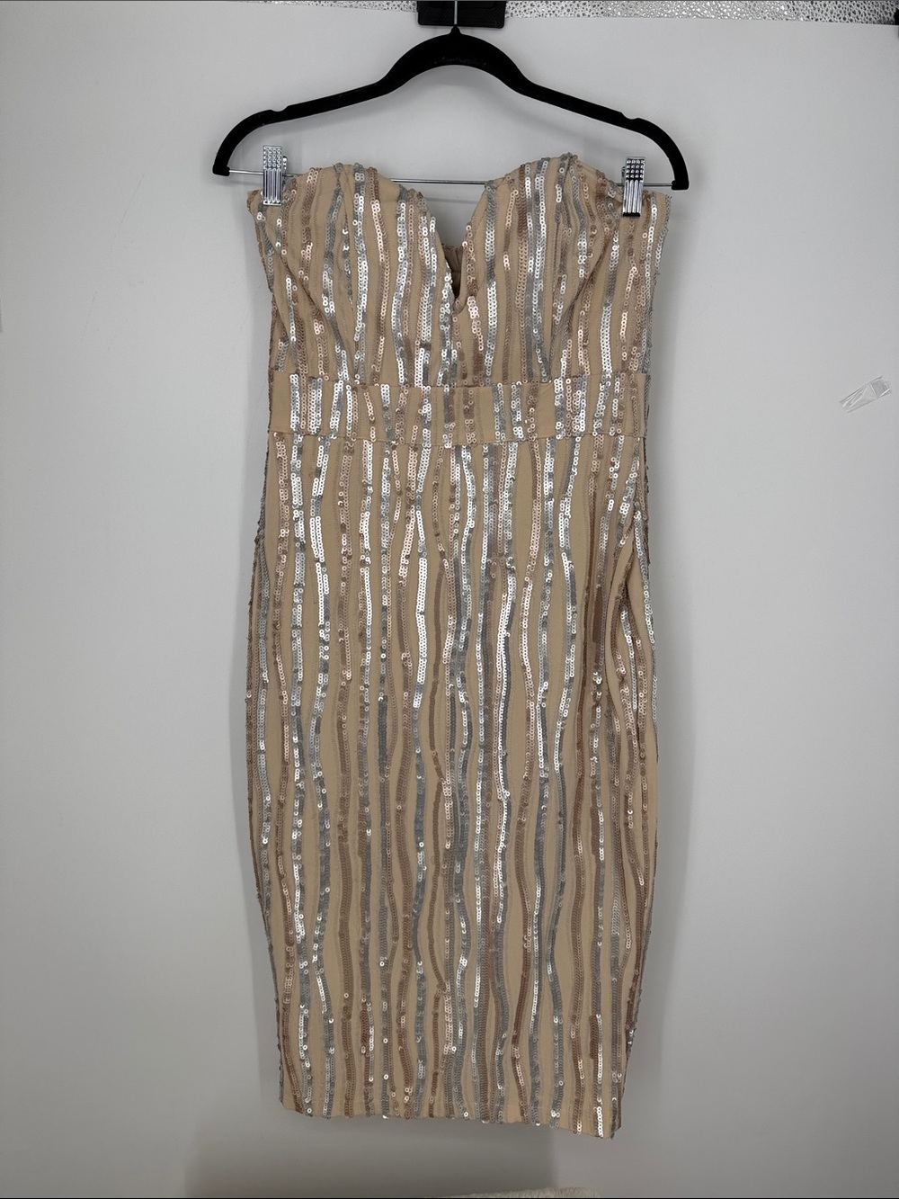 ASOS (TFNC) Strapless Sequin Nude Cocktail Dress